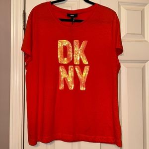 DKNY Orange Sequins Logo Top